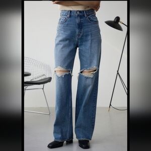 Moussy High Waisted Distressed Knee Jeans